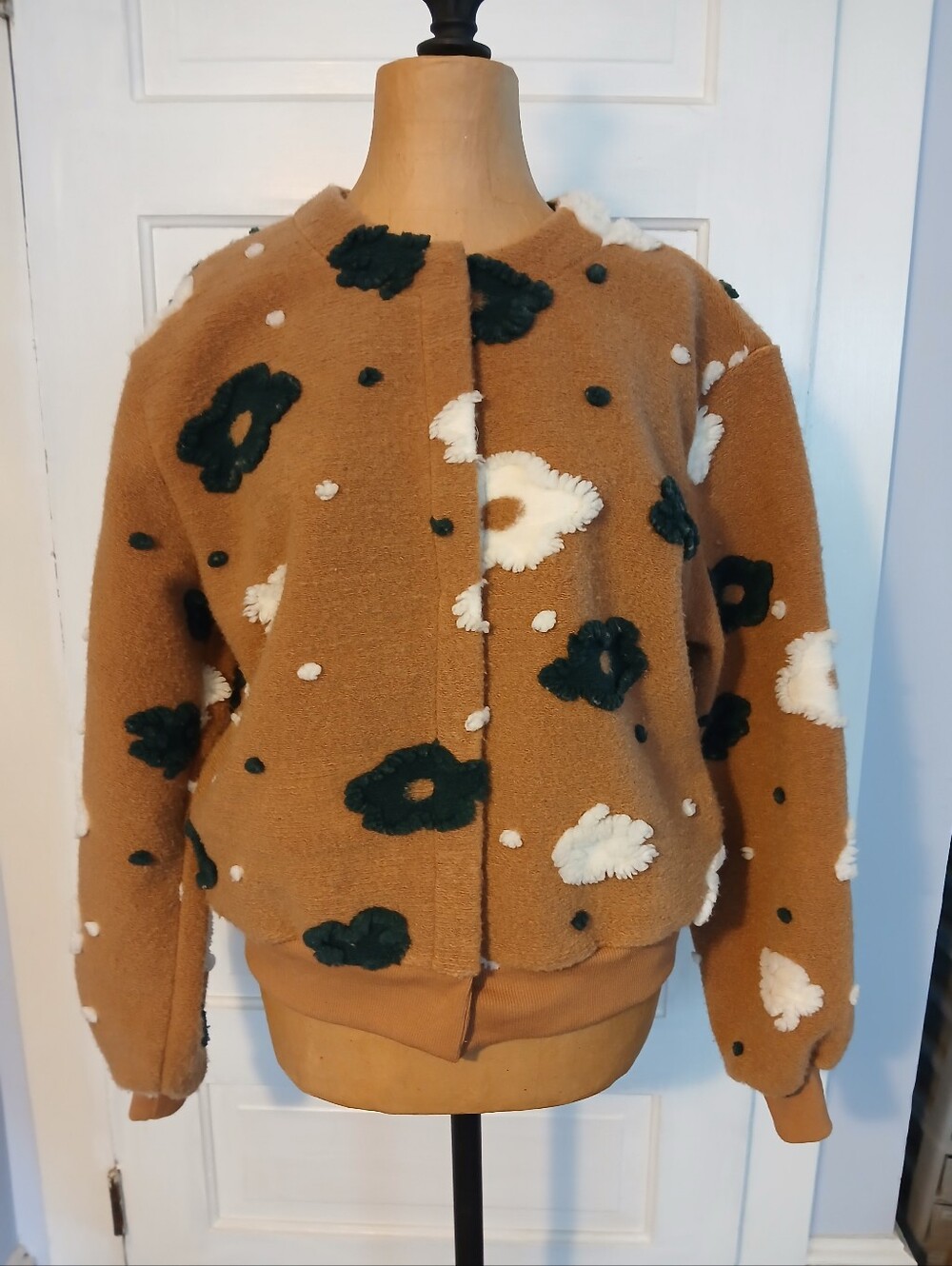 Polagram Floral Jacket - Tan with Cream & Dark Green Medium